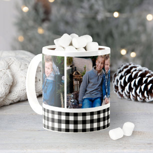 Schwarz-Weiß-Buffalo-Karo-Festtags-Fotocollage Kaffeetasse