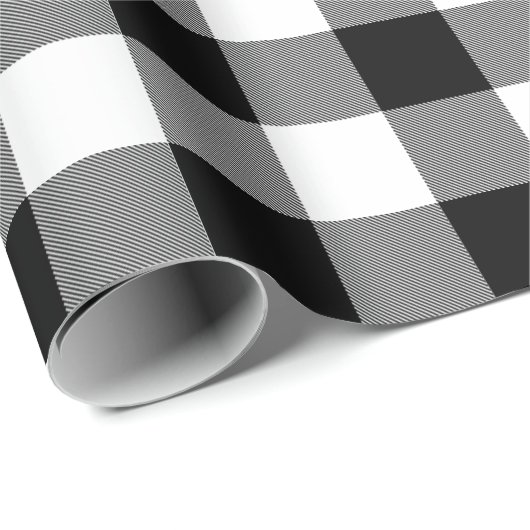 Schwarz-Weiß-Buffalo-Karo Geschenkpapier (Rolleneckpunkt)
