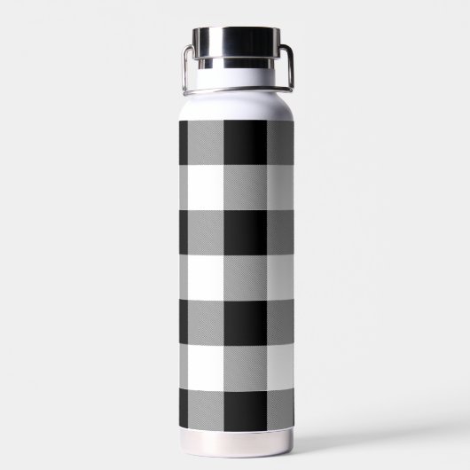 Schwarz-Weiß-Buffalo-Karo Kariert Trinkflasche (Rückseite)