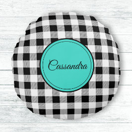 Schwarz-Weiß-Buffalo-Karo-Meditation Rundes Kissen