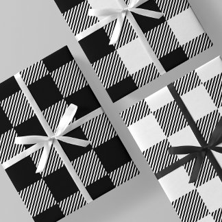 Schwarz-Weiß-Buffalo-Karo, Schachbrett und Streife Geschenkpapier Set