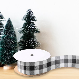 Schwarz-Weiß-Buffalo-Karo-Weihnachtsgeschenk Satinband