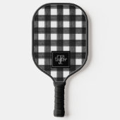 Schwarz-Weiß-Buffalo-Monogramm Karierter Karo Pickleball Schläger (Rückseite)