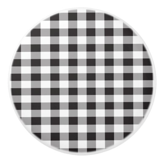 Schwarz-Weiß Buffalo Schachbrett Kariertes Muster Keramikknauf (Vorderseite)