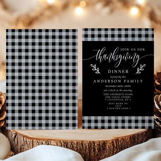 Schwarz-Weiß-Büffel Karo Erntedank Abendessen Einladung