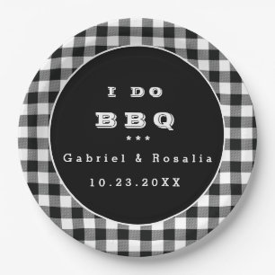Schwarz-Weiß-Büffel-Karo I Do BBQ Verlobung Pappteller