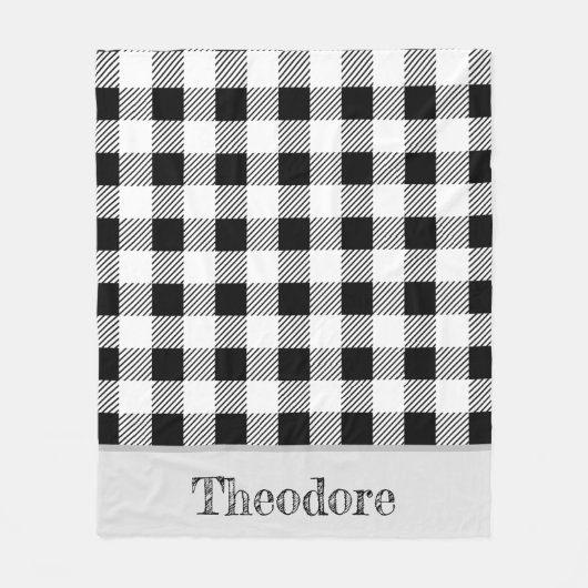 Schwarz/Weiß Büffel-Karo-Monogramm-Fliesblanke Fleecedecke (Vorderseite)