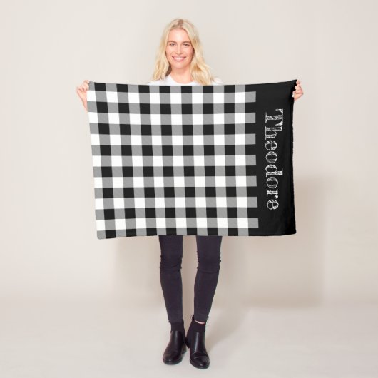 Schwarz/Weiß Büffel-Karo-Monogramm-Fliesblanket Fleecedecke (Beispiel)