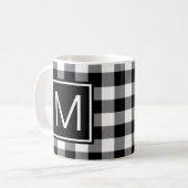 Schwarz-weiß Büffel-Karo Monogramm Kaffeetasse (Vorderseite Links)