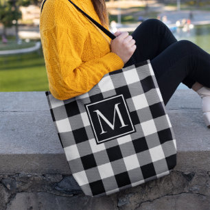Schwarz-weiß Büffel-Karo Monogramm Tasche