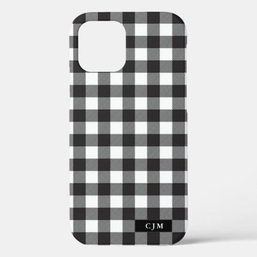 Schwarz Weiß Büffel Karomuster Monogramm Rustikal Case-Mate iPhone Hülle (Rückseite)