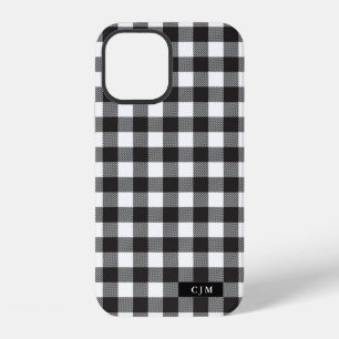 Schwarz Weiß Büffel Karomuster Monogramm Rustikal iPhone 12 Hülle