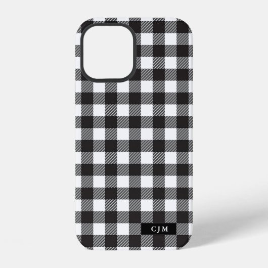 Schwarz Weiß Büffel Karomuster Monogramm Rustikal iPhone Hülle (Rückseite)