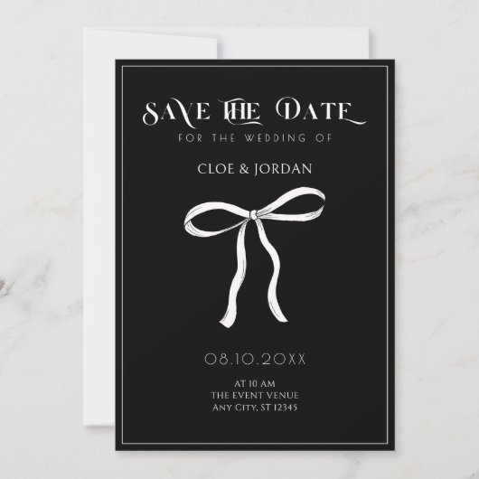 Schwarz-Weiß-Bugband Hochzeit Save The Date (Vorderseite)