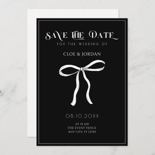 Schwarz-Weiß-Bugband Hochzeit Save The Date (Vorne/Hinten)