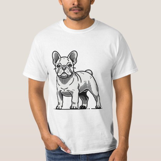 Schwarz-Weiß-Bulldog-Illustration T-Shirt (Vorderseite)