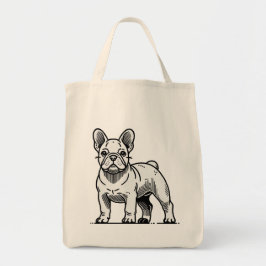 Schwarz-Weiß-Bulldog-Illustration Tragetasche