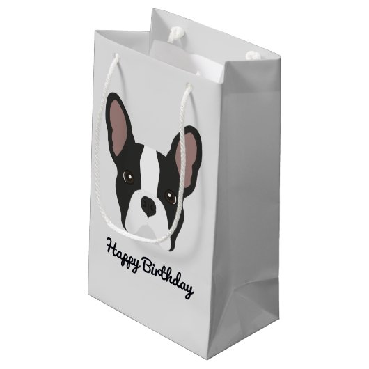 Schwarz-Weiß-Bulldog-kleine Geschenktasche Kleine Geschenktüte (Rückseite Schrägansicht)