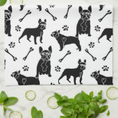 Schwarz-Weiß-Bulldog-Küche Geschirrtuch (Gefaltet)