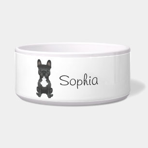 Schwarz-Weiß-Bulldogge Cartoon Dog & Name Napf