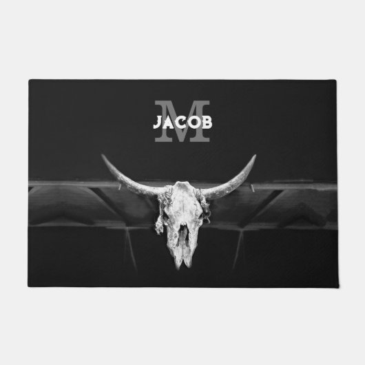 Schwarz-Weiß-Bullen-Monogramm des rustikalen Weste Fußmatte (Vorderseite)