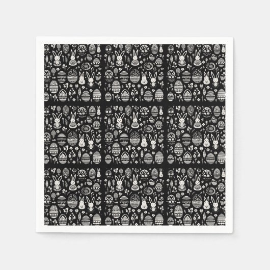 Schwarz-Weiß Bunny Trail Muster Serviette (Vorderseite)