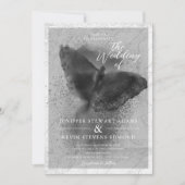 Schwarz-Weiß-Butterfly-Foto-Overlay-Hochzeit Einladung (Vorderseite)
