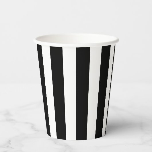 Schwarz-Weiß-Cabana-Streifen Minimal-Monogramm Pappbecher (Rückseite)