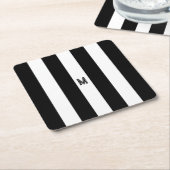Schwarz-Weiß-Cabana-Streifen Minimal-Monogramm Rechteckiger Pappuntersetzer (angewinkelt)