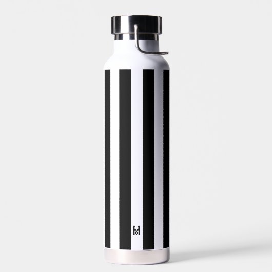 Schwarz-Weiß-Cabana-Streifen Minimal-Monogramm Trinkflasche (Links)