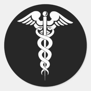 Schwarz-Weiß-Caduceus-Symbol-Aufkleber Runder Aufkleber