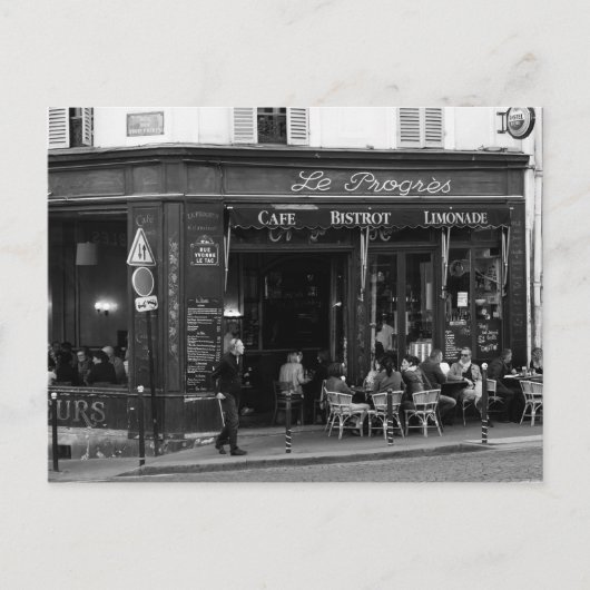 Schwarz-Weiß-Café in Montmartre, Paris Postkarte (Vorderseite)