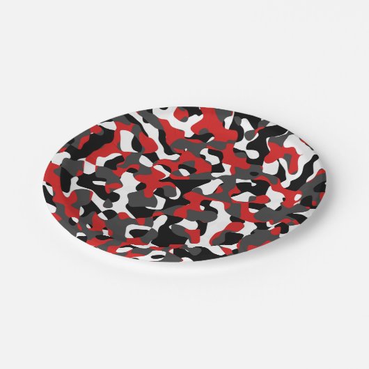 Schwarz-Weiß-Camouflage Druckmuster Pappteller (Schrägansicht)