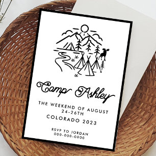 Schwarz-Weiß Camp Bachelorette Einladung