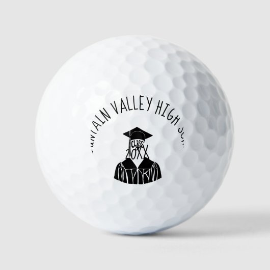 Schwarz-Weiß-Cap und Gown-Abschluss Golfball (Vorderseite)