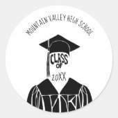 Schwarz-Weiß-Cap und Gown-Abschluss Runder Aufkleber (Vorderseite)