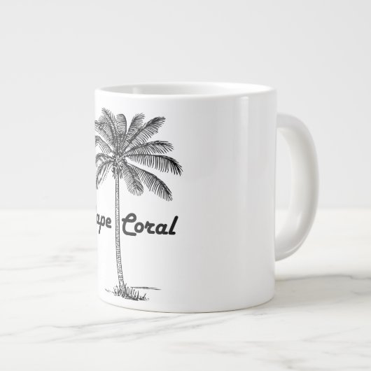 Schwarz-Weiß-Cape Coral & Palm-Design Jumbo-Tasse (Vorderseite Rechts)