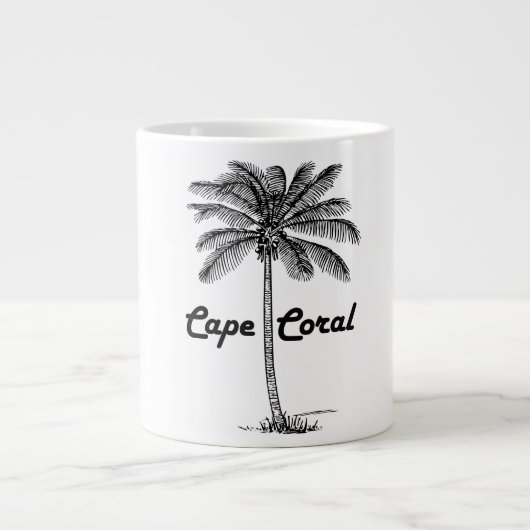 Schwarz-Weiß-Cape Coral & Palm-Design Jumbo-Tasse (Vorderseite)