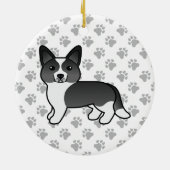Schwarz-Weiß-Cardigan-Welsh-Corgi-Cartoon-Hund Keramik Ornament (Hinten)