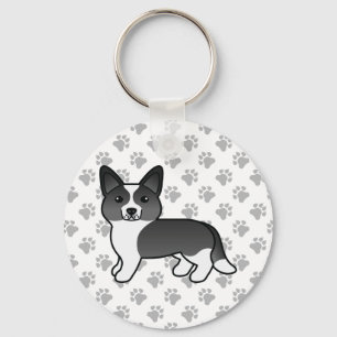 Schwarz-Weiß-Cardigan-Welsh-Corgi-Cartoon-Hund Schlüsselanhänger