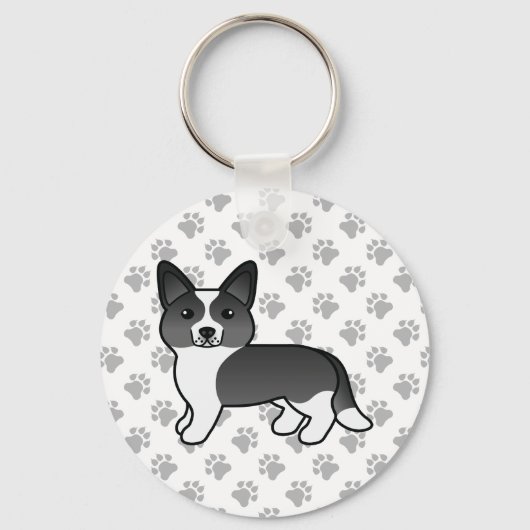 Schwarz-Weiß-Cardigan-Welsh-Corgi-Cartoon-Hund Schlüsselanhänger (Vorderseite)