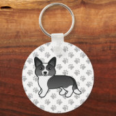 Schwarz-Weiß-Cardigan-Welsh-Corgi-Cartoon-Hund Schlüsselanhänger (Vorderseite)
