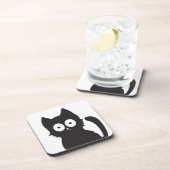 Schwarz-Weiß-Cartoon Cat Silhouette Getränkeuntersetzer (Rechte Seite)