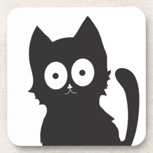 Schwarz-Weiß-Cartoon Cat Silhouette Getränkeuntersetzer