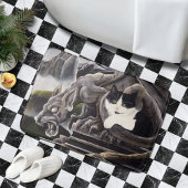 Schwarz-weiß Cat Gargoyle Badematte