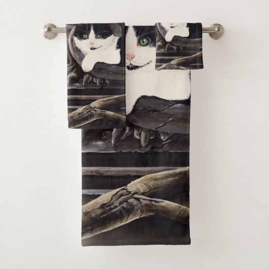 Schwarz-weiß Cat Gargoyle Badhandtuch Set (Insitu)