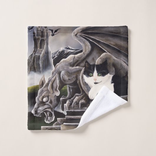 Schwarz-weiß Cat Gargoyle Badhandtuch Set (Waschlappen)