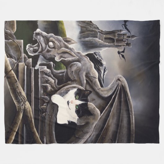 Schwarz-weiß Cat Gargoyle Fleecedecke (Vorderseite (Horizontal))