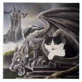 Schwarz-weiß Cat Gargoyle Fliese (Vorderseite)