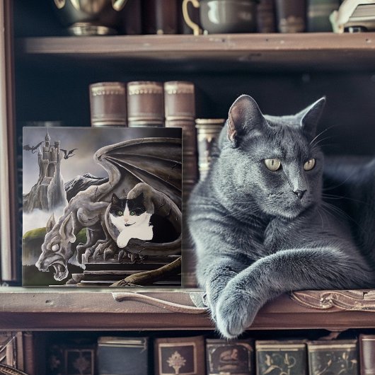 Schwarz-weiß Cat Gargoyle Fliese